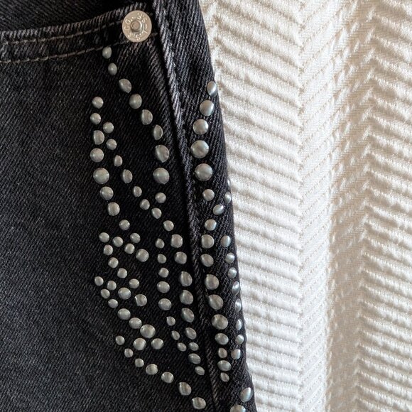 Levi’s High Rise Studded Black Jean Skirt size 25 Western Grunge Streetwear - Picture 5 of 11